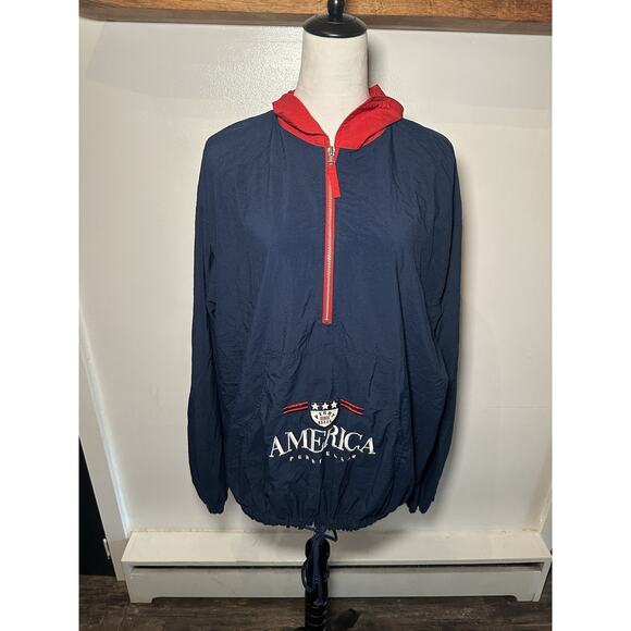 RARE Vintage Perry Ellis Navy America Pull Over Half Zip Windbreaker Jacket Larg - Picture 4 of 9